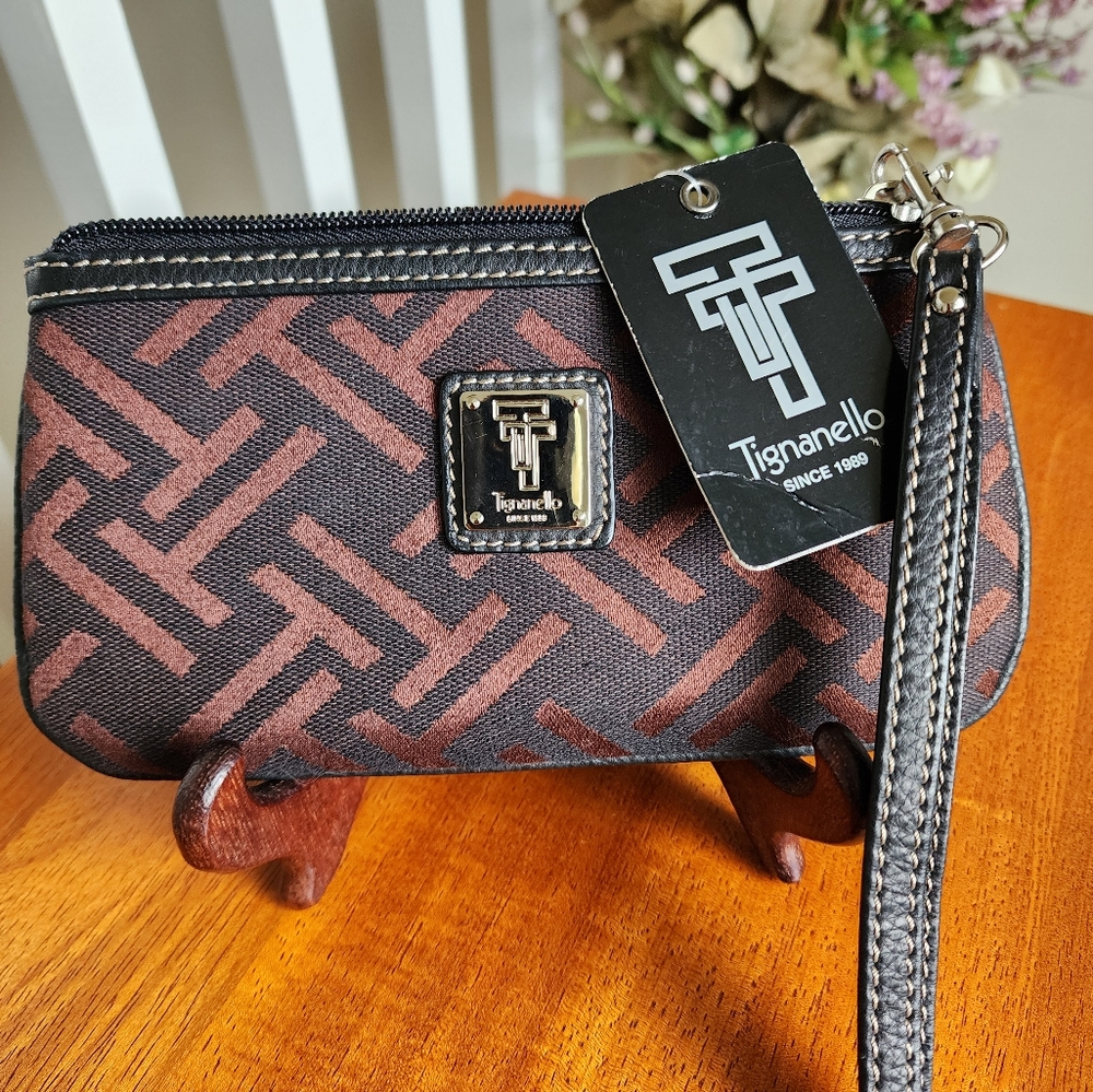 Tignanello Black and Brown Patterned Wristlet, NWT, Paisley Interior